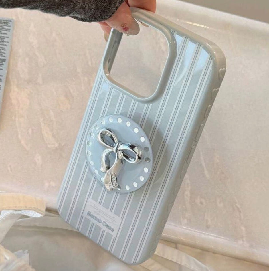 iPhone 17Promax - Blue Case with 3D Bowknot Stand