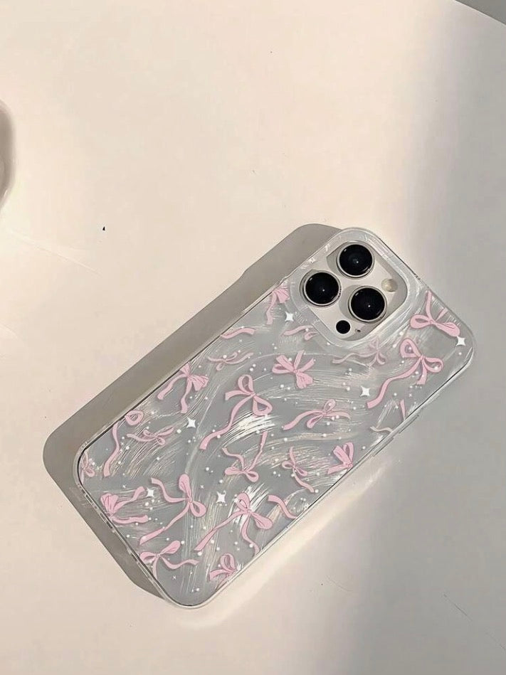 iPhone 12Promax - Silver Feather Ribbon Case