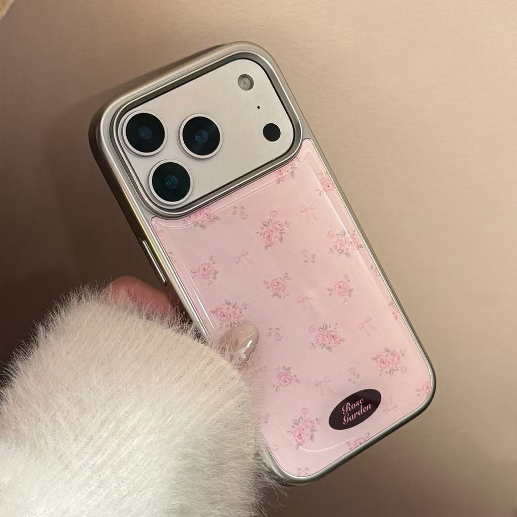iPhone 13/14 - Pink Floral Silver Frame Case