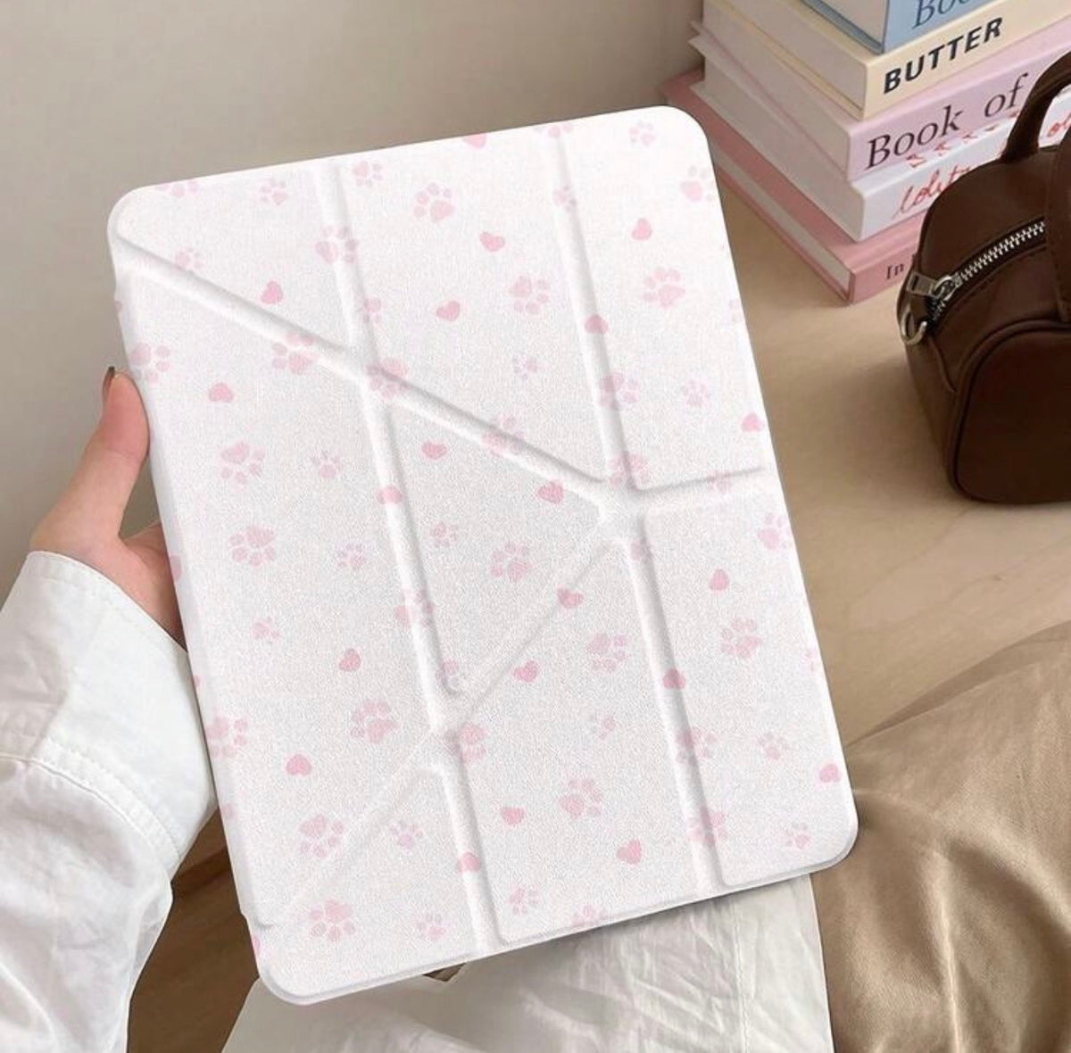 iPad Case, Paws Pink Case (3+Y-Fold) Base, Air