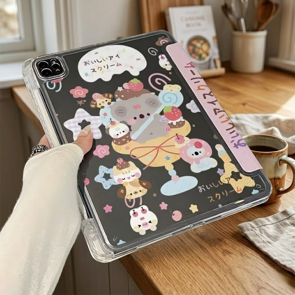 iPad Case, 3+Y-Fold (Cartoon Design)