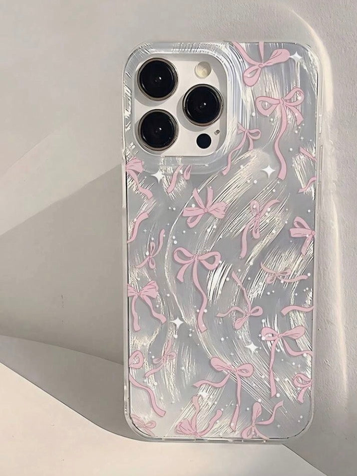 iPhone 12Promax - Silver Feather Ribbon Case