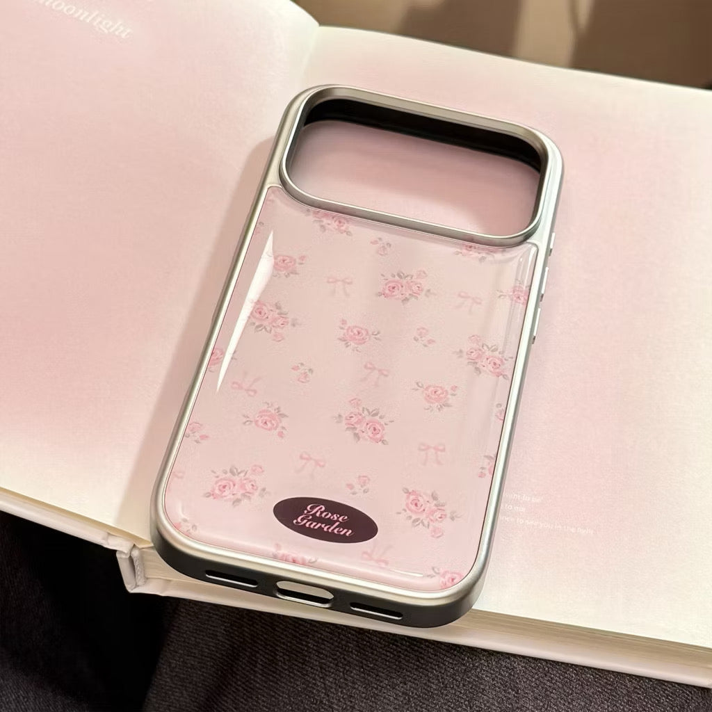 iPhone 13/14 - Pink Floral Silver Frame Case