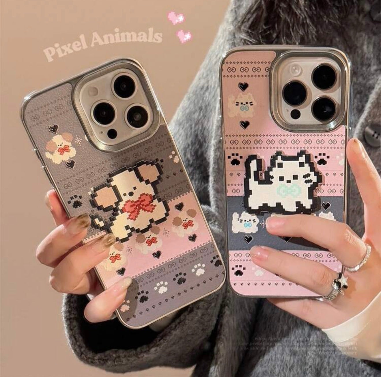 iPhone 13/14 - 3D Cat Silver Frame Case