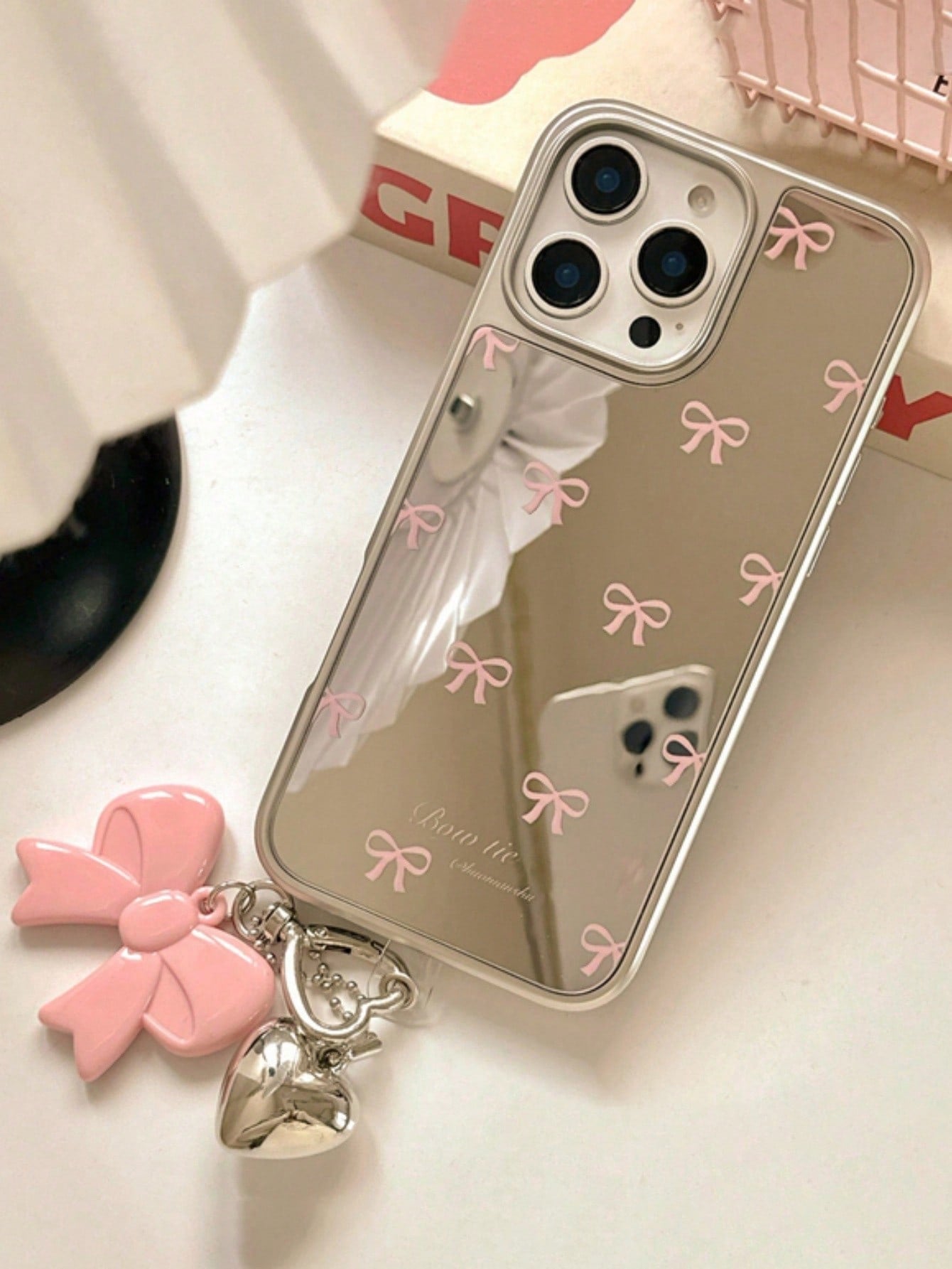 iPhone 17Promax - Bowknot Mirror Case with Keychain