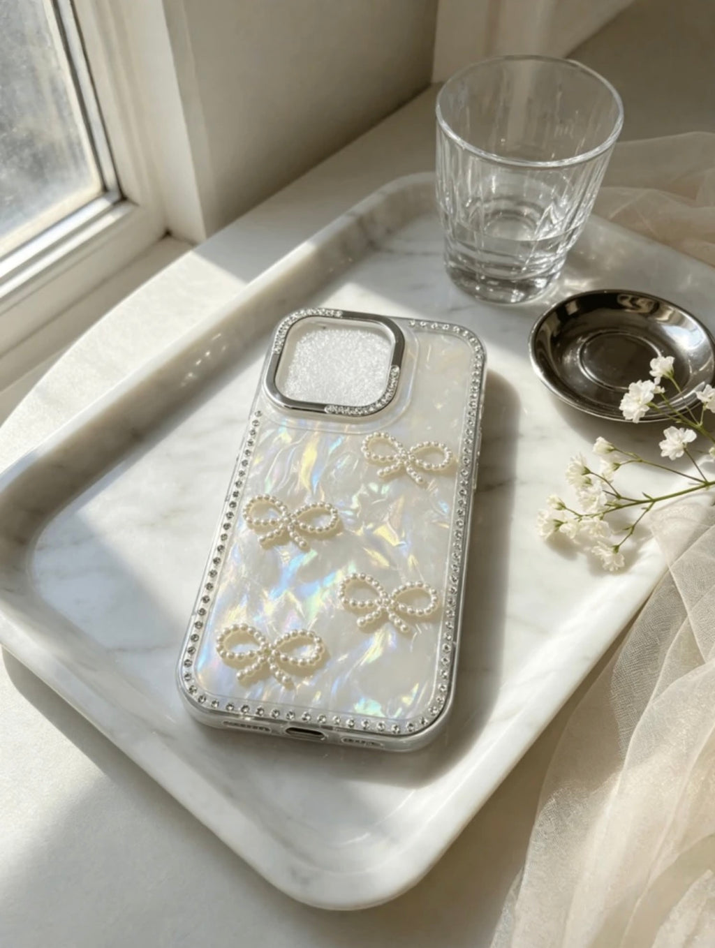 iPhone 15Plus - 3D Pearl Bowknot Shell Case