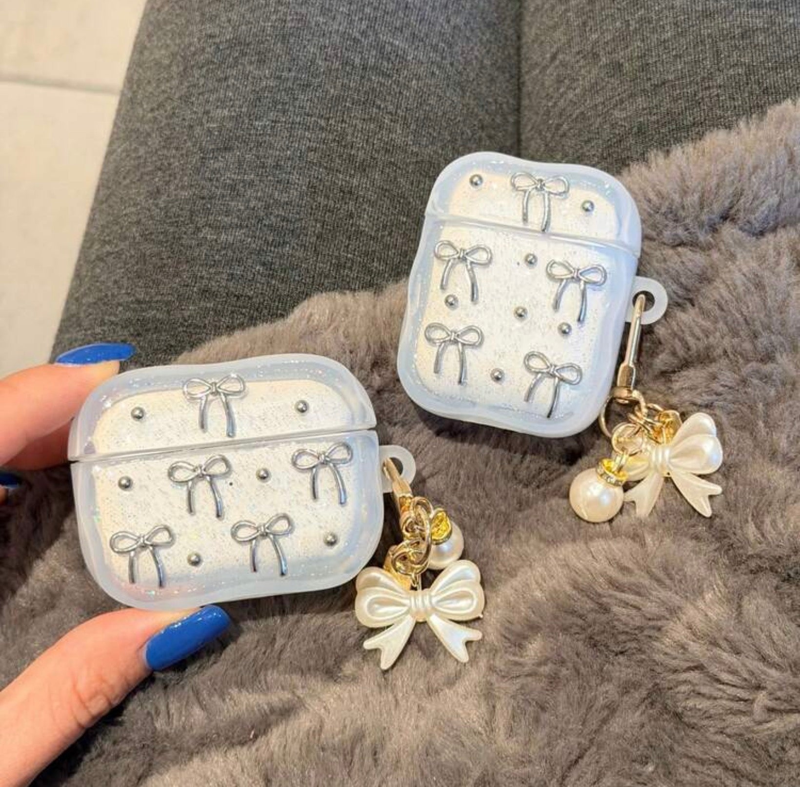 AirPods Case - Silver Bowknot