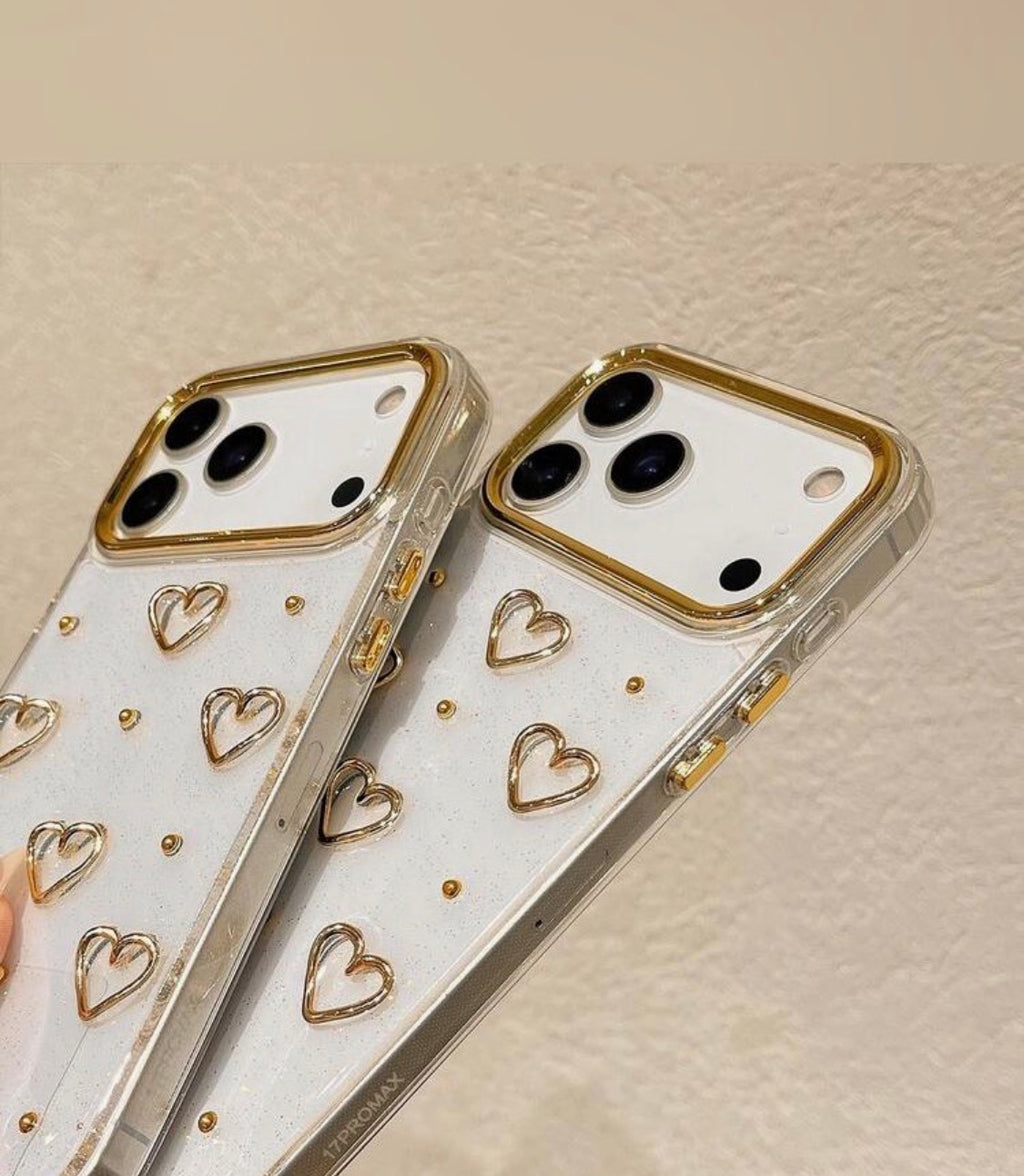 iPhone 16Pro - 3D Heart Gold Resin Case