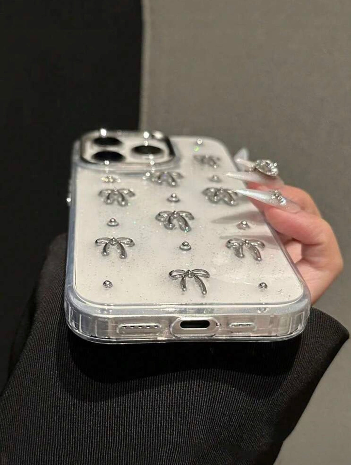 iPhone 16Plus - 3D Bowknot Silver Resin Case