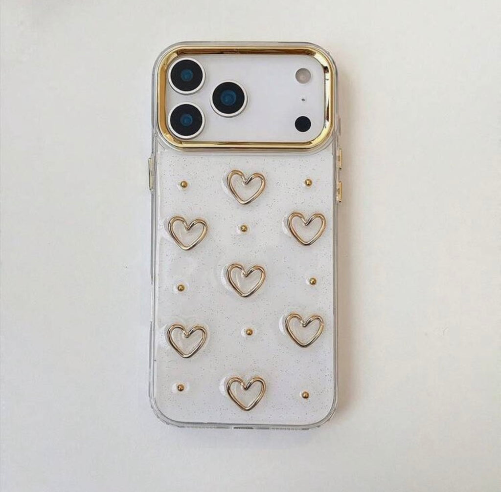 iPhone 16Pro - 3D Heart Gold Resin Case