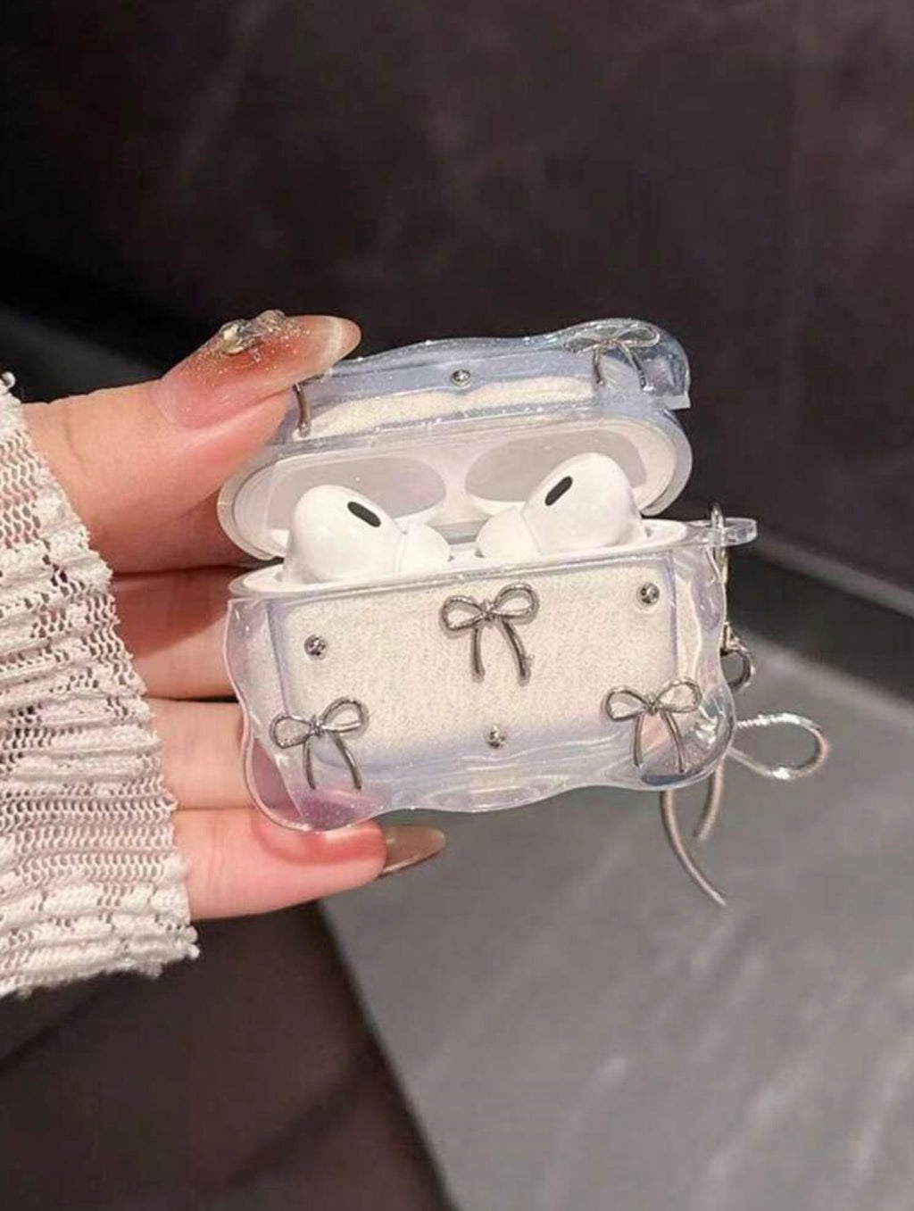 AirPods Case - Silver Bowknot (Wavy)