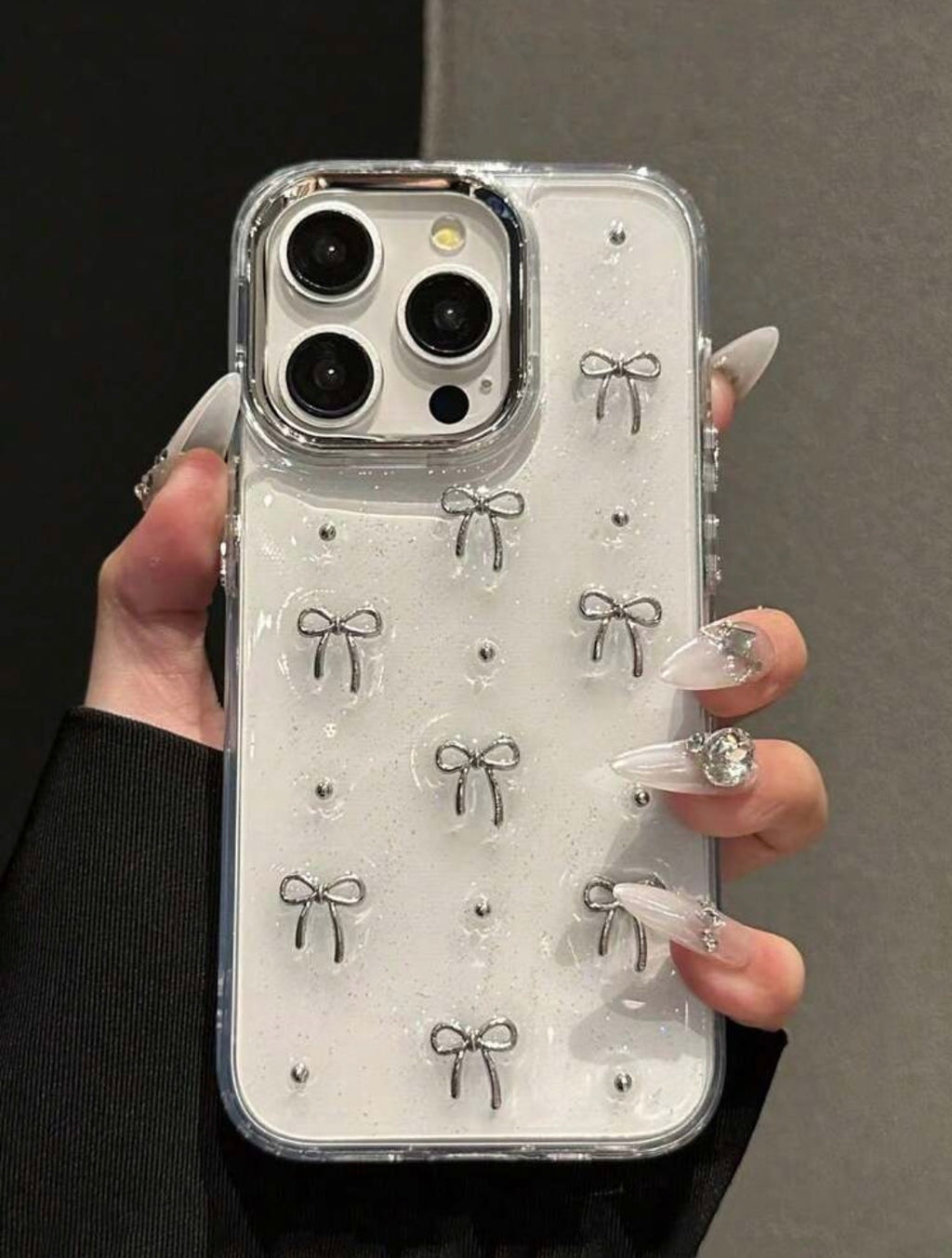 iPhone 16Plus - 3D Bowknot Silver Resin Case