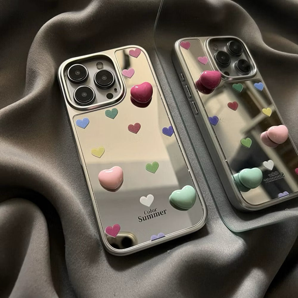 iPhone 15 - 3D Heart Silver Frame Case