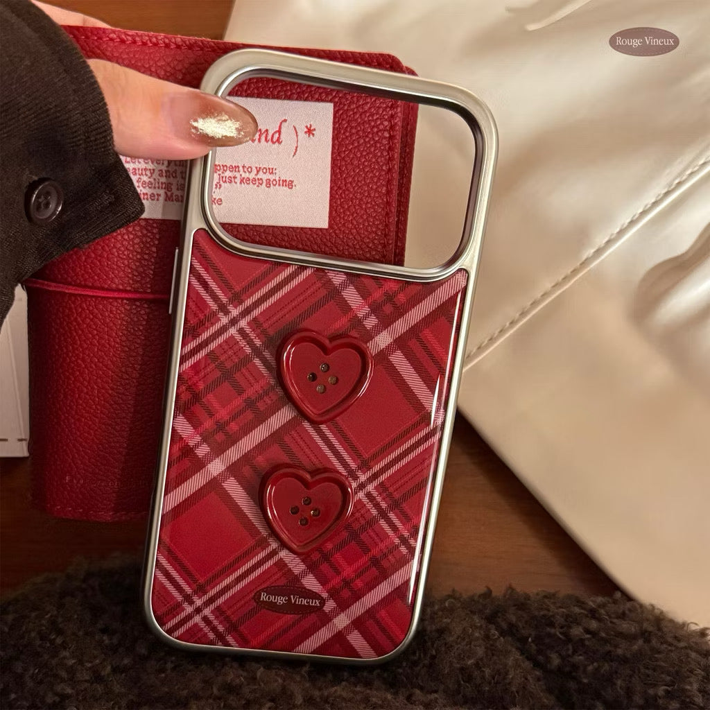 iPhone 17Promax - Burgundy Plaid with Silver Frame Case
