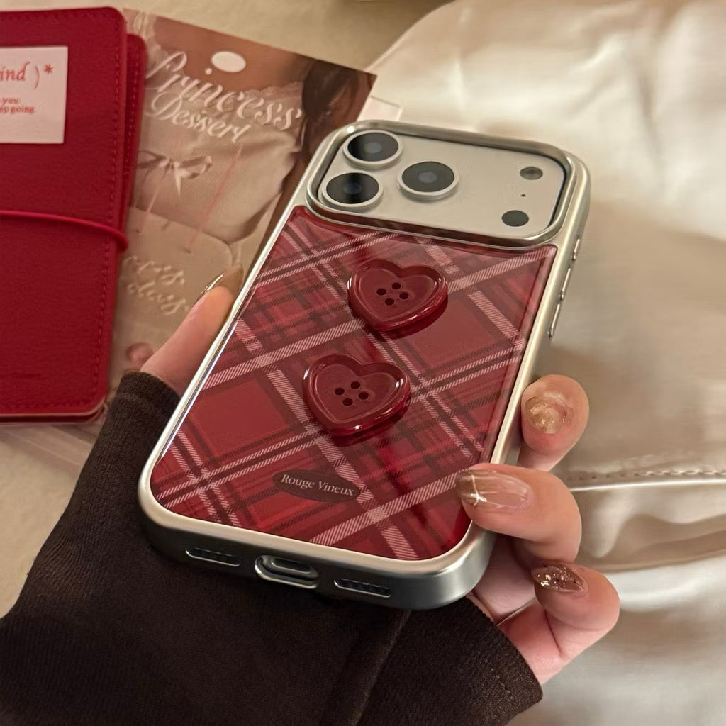 iPhone 17Promax - Burgundy Plaid with Silver Frame Case