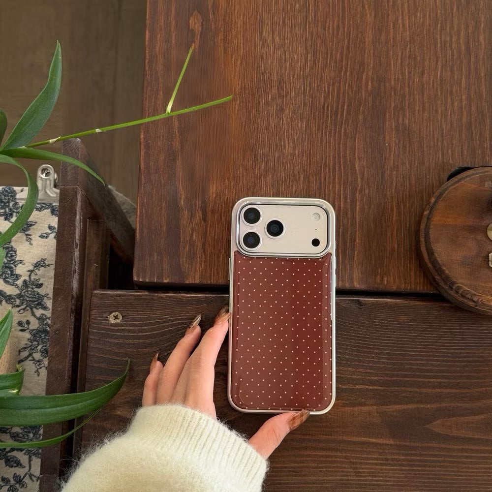 iPhone 17 - Burgundy Polka with Silver Frame Case