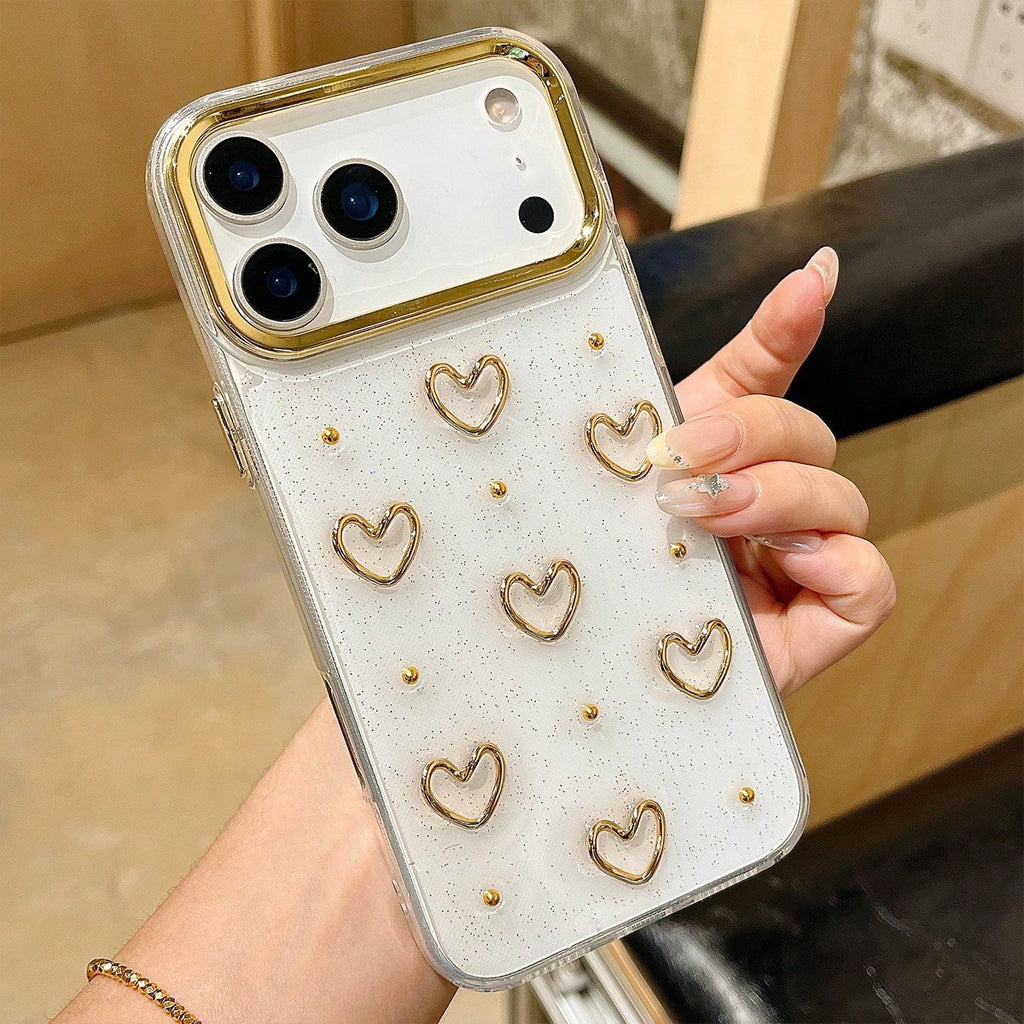 iPhone 16Pro - 3D Heart Gold Resin Case