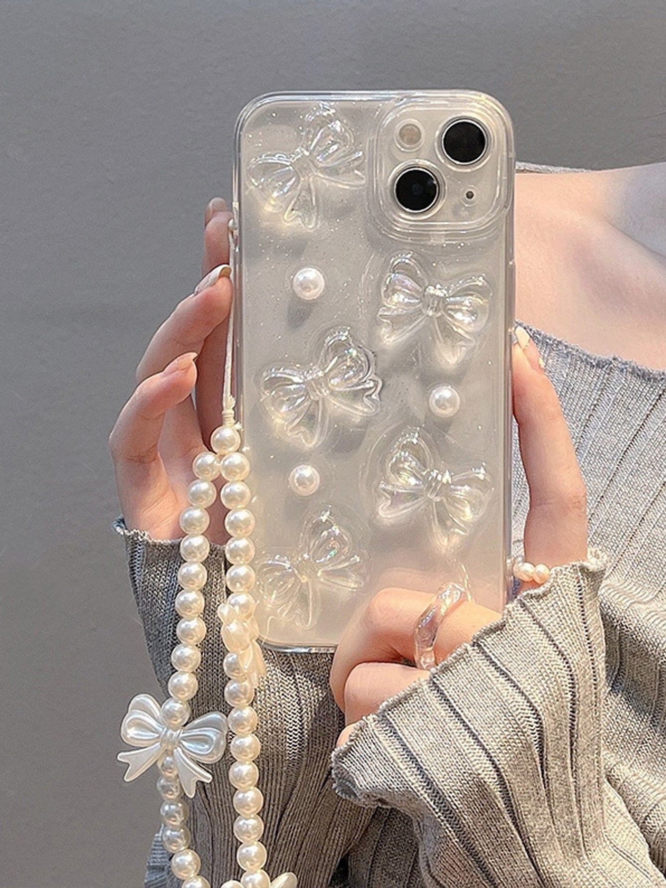 iPhone 16Plus - 3D Bowknot Resin Case with Lanyard